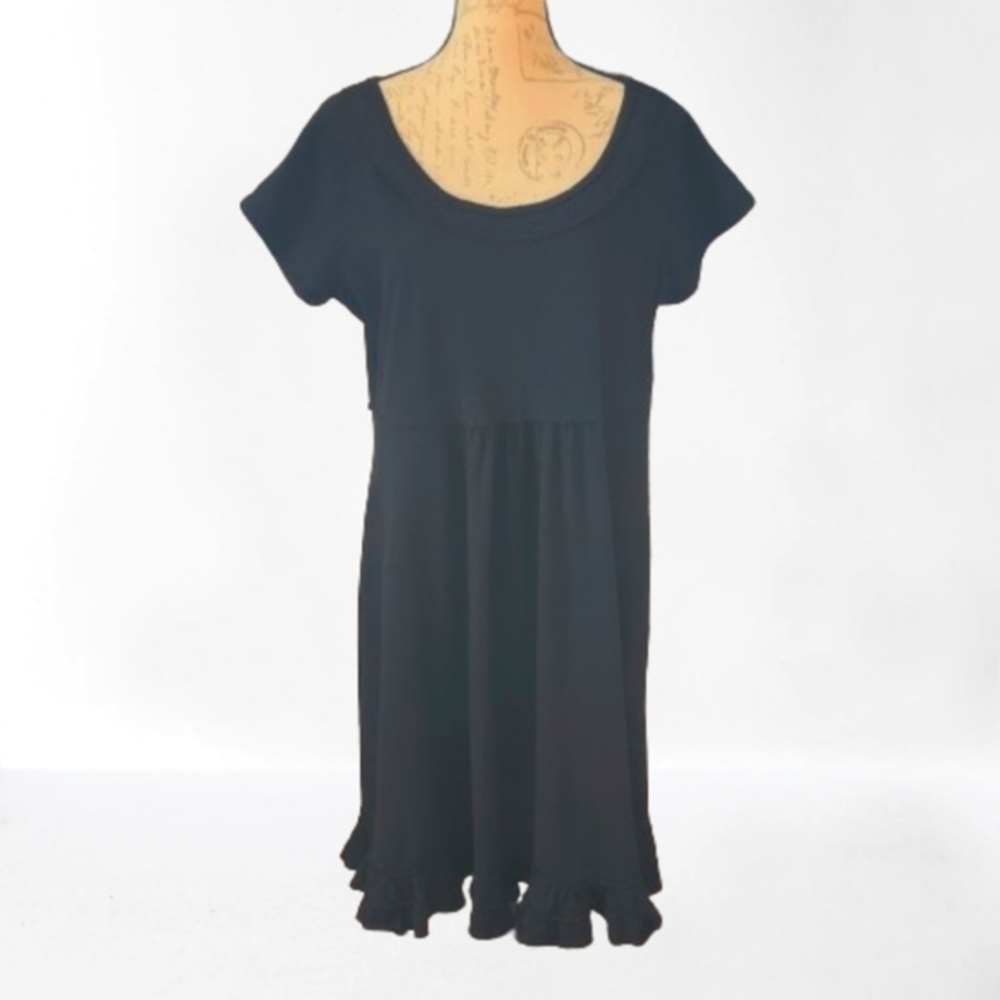fresh produce Black Short Sleeve Ruffle Hem Mini Dress